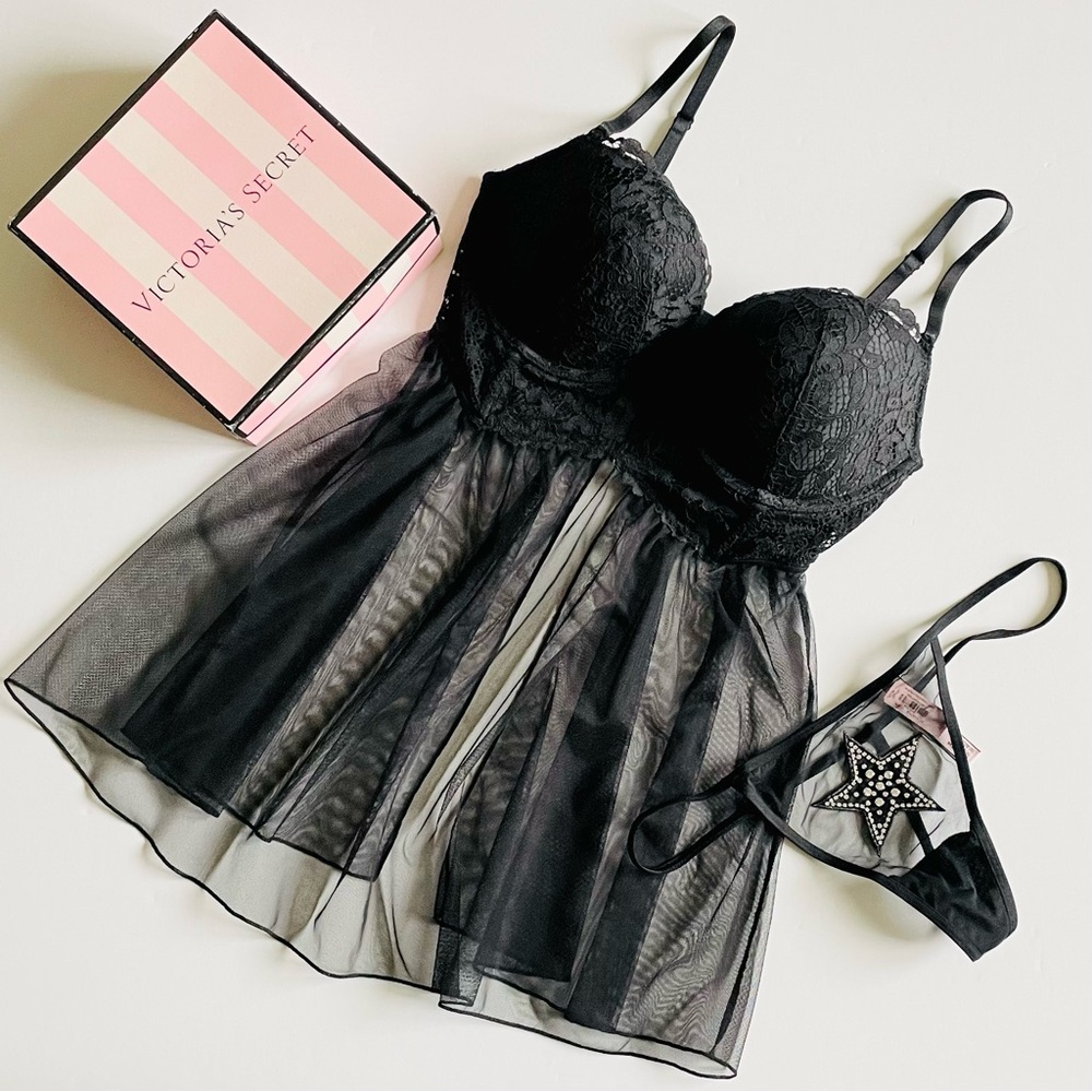 36D LARGE Victoria’s Secret black lingerie set